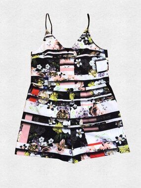 NWT Funky Abstract Floral Print Romper Medium Clover Canyon Pockets Vacation